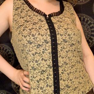Plus Sized Women’s Vintage Beige and Black, Hook and Eye, Lace Camisole